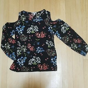 Black floral cold shoulder shirt